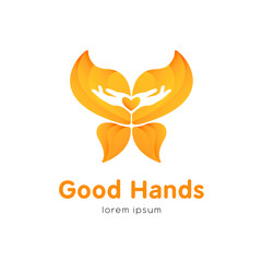 Wall Mural - good hands logo design template with butterfly. isolated drawing for use as an icon, logo, identity,