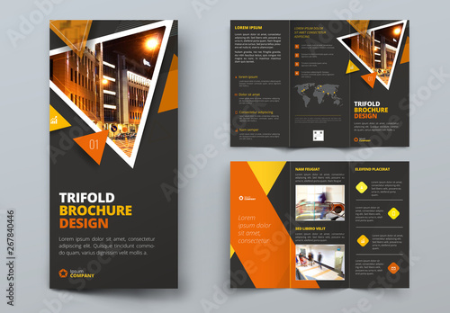 Dark Orange Trifold Brochure Layout with Triangles. Buy this stock ...