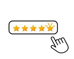 Click here hand icon button five stars consumer rating product review flat icon for applications and websites. vector illustration