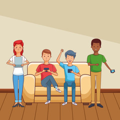 Wall Mural - young casual people cartoon