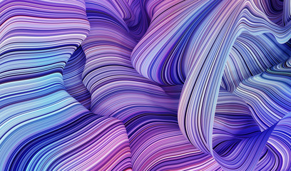 Wall Mural - 3d render, abstract creative ultraviolet background, blue violet neon curvy lines, folded ribbons