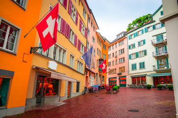 Wall Mural - Beautiful cozy street in the city center of Zurich, Switzerland