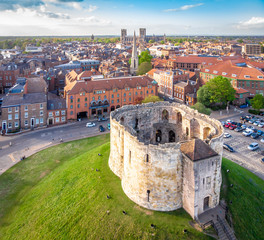 Aerial view of Cliffords tower in York, England