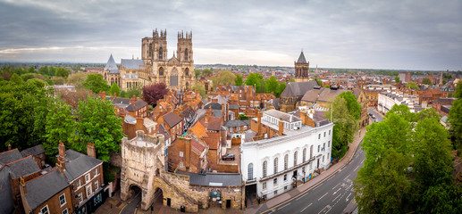 Aerial view of York Minster in cloudy day, England