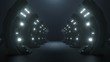 © Vanit่jan - Science background fiction interior rendering sci-fi Spaceship Triangle Dark Empty Corridor the door to the future.3D Rendering