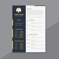 Wall Mural - Design a resume / cv template, using black, white and yellow stripes - Vector