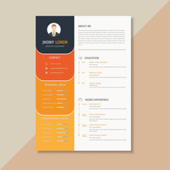 Wall Mural - Creative resume template / CV, orange and yellow combination looks elegant - Vector