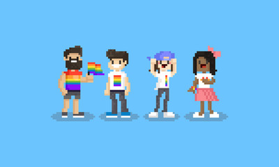 Wall Mural - Pixel cartoon LGBT character set.8bit.Pride day.