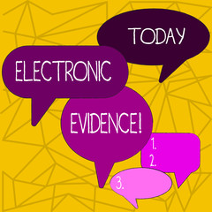 Writing note showing Electronic Evidence. Business concept for probative information stored or transmit in digital form Speech Bubble in Different Sizes and Shade Group Discussion