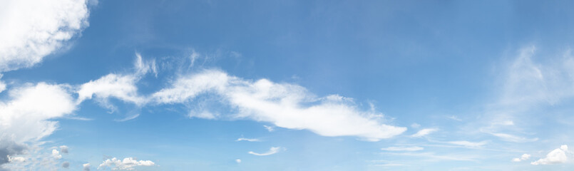 Wall Mural - panorama of clear blue sky with white cloud background. clearing day and good weather in the morning