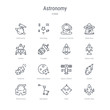 © zaurrahimov - set of 16 astronomy concept vector line icons such as rocket ship, alien, big dipper, observatory, comet, space station, destroyed planet, asteroid. 64x64 thin stroke icons