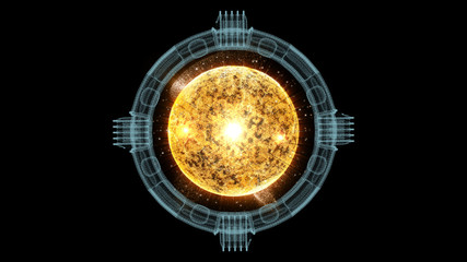 Wall Mural - futuristic graphic user interface head up display screen with digital holographic nuclear fusion ene