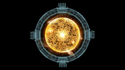 Wall Mural - futuristic graphic user interface head up display screen with digital holographic nuclear fusion ene