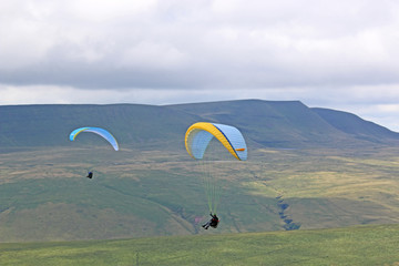 Paragliders in the Brecon Beacons, Wales