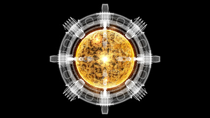 Wall Mural - futuristic graphic user interface head up display screen with digital holographic nuclear fusion ene