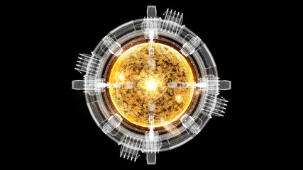 Wall Mural - futuristic graphic user interface head up display screen with digital holographic nuclear fusion ene