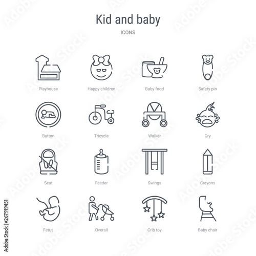 Set Of 16 Kid And Baby Concept Vector Line Icons Such As Baby
