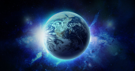 Wall Mural - space nebula and planet earth illustration, for use with projects on science, research, and educatio