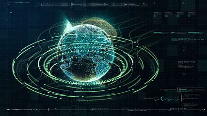 Leinwandbilder - Futuristic motion graphic user interface head up display screen with Holographic Earth and digital data telemetry information display for digital background computer desktop display screen