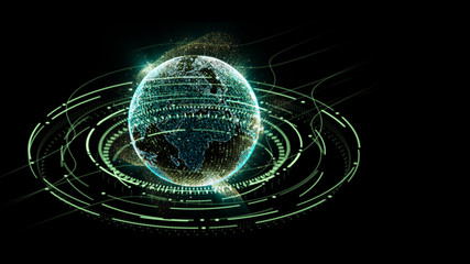 Leinwandbilder - Futuristic motion graphic user interface head up display screen with Holographic Earth and digital data telemetry information display for digital background computer desktop display screen