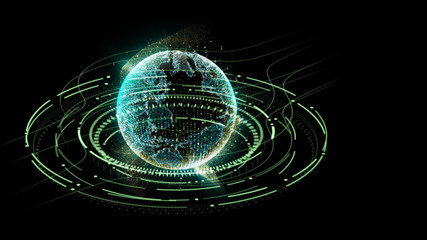 Leinwandbilder - Futuristic motion graphic user interface head up display screen with Holographic Earth and digital data telemetry information display for digital background computer desktop display screen
