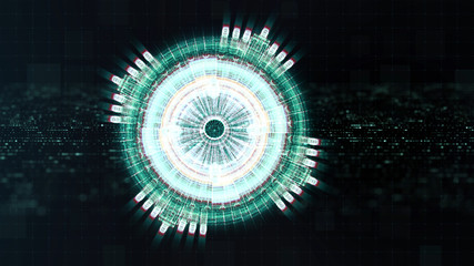 Aufkleber - Advance motion graphic futuristic user interface head up display screen with Holographic electromagnetic engine with gravitational fields energy particles wave and digital data telemetry information