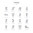 © zaurrahimov - set of 16 feelings concept vector line icons such as relaxed human, relieved human, rough human, sad safe satisfied sca sexy 64x64 thin stroke icons