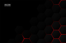 Abstract. Hexagon Black Background ,red Light And Shadow. Vector.