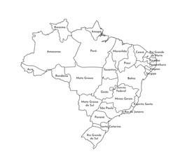 Wall Mural - Vector isolated illustration of simplified administrative map of Brazil. Borders and names of the regions. Black line silhouettes