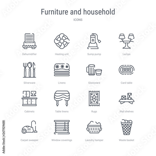 Set Of 16 Furniture And Household Concept Vector Line Icons Such
