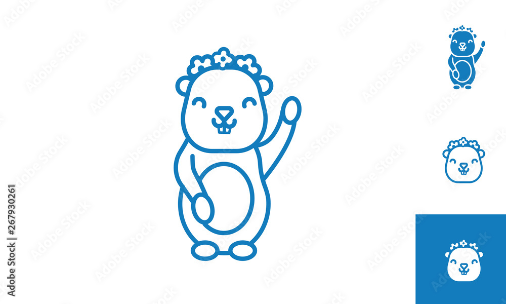 Vector de Stock Linear gopher icon with flower headband. One of species ...