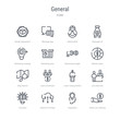 © zaurrahimov - set of 16 general concept vector line icons such as initial coin offering, inspiration, internet of things, invention, job interview, laser measurement, lead conversion, map search. 64x64 thin