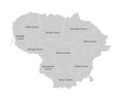 Vector isolated illustration of simplified administrative map of Lithuania. Borders and names of the provinces (counties). Grey silhouettes. White outline