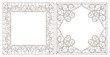 © Zagory - Set contour illustrations of stained glass with floral framework,dark outlines on white background