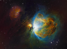 Deep Space Objects Orion (M42) And Running Man Nebula In The Constellation Orion, Photo In The Hubble Space Telescope Color Pallette