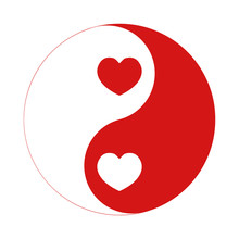 Red Yin Yang Symbol With Hearts, Couple Harmony Concept
