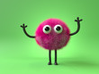 3d cute monster holding up a blank sign,colorful cartoon character,empty banner