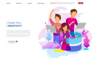 Wall Mural - landing page design of social media and entertainer. social media concept landing page template. mod
