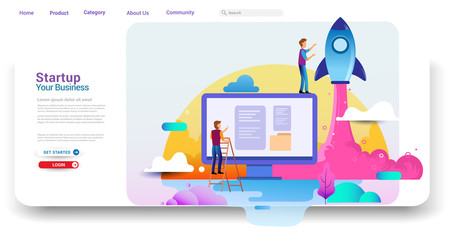 Landing page design concept of Startup Business, Successful startup business concept. Vector illustration concepts for website design ui/ux and mobile website development.