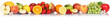 Fruits collection apple apples orange berries grapes banner fresh fruit isolated on white in a row