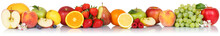 Fruits Collection Apple Apples Orange Berries Grapes Banner Fresh Fruit Isolated On White In A Row