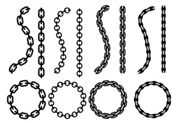 cartoon metal different chain borders and frames. isolated on white background. vector icon set.