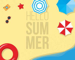 Wall Mural - Hello Summer banner with with palms, beach umbrellas, sunglasses design for banner, flyer, invitation, poster, web site or greeting card