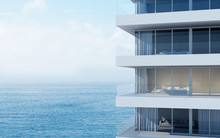 Perspective Of High-rise Condominium Building With Sea View Background - 3D Rendering - Illustration
