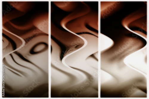 Fotomural Modern triptych design. Wavy lines flowing chocolate.