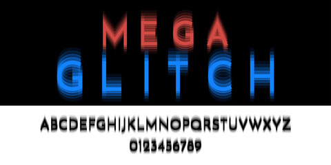 Minimalistic font with glitch effect. Vector illustration