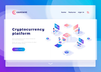 Wall Mural - cryptocurrency office people and interact with computers vector illustration