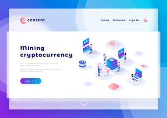 Wall Mural - mining cryptocurrency office people and interact with computers vector illustration