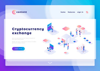Wall Mural - cryptocurrency exchange office people and interact with computers vector illustration
