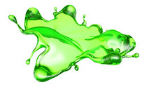 Splash Of Transparent Liquid Of A Green Color On A White Background. 3d Illustration, 3d Rendering.